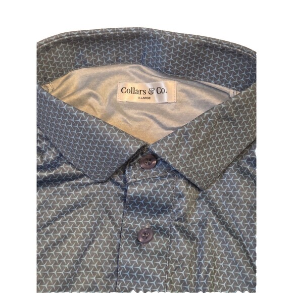 NWOT Collars & Co Mens XL Dress Collar Polo Shirt Slate Blue Geo Print Golf - Picture 5 of 8